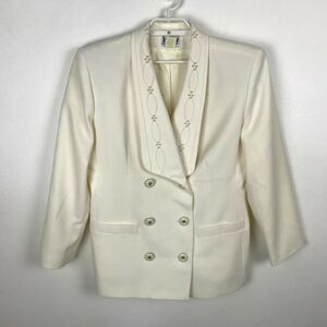 Vintage 80s‎ J.P. Fall Ivory Blazer Size 12 Polyester Long Sleeve Career Womens